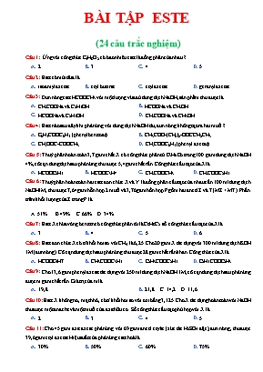 Bài tập trắc nghiệm Hóa học 12 - Bài 1 Este (Có đáp án)